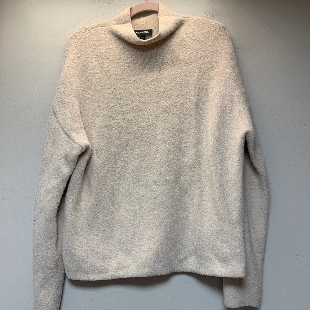 Express Sweater Womens Medium Cream Excellent Mock Neck Soft Knit Pullover 15674